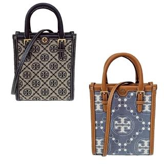 【TORY BURCH】TB T Monogram 專櫃款 丹寧藍/海軍藍斜挎兩用迷你托特包(贈原廠防塵袋紙袋送禮)
