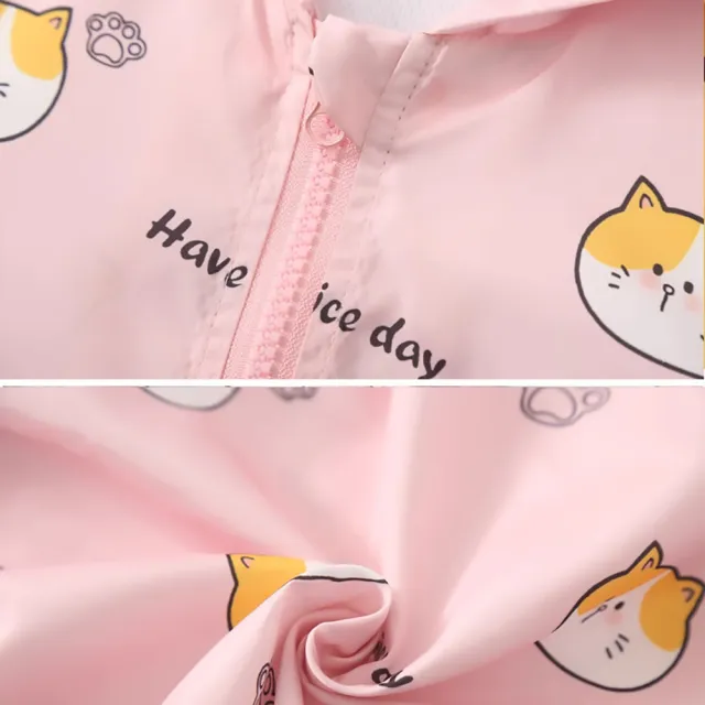 【時尚Baby】童裝女童薄外套粉色可愛貓咪防風外套(女中小童薄外套休閒外套連帽春夏秋外套)