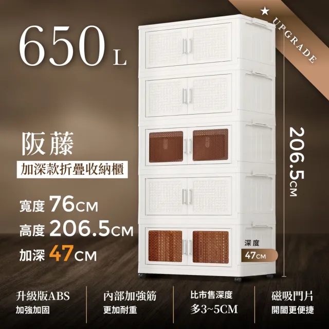 【ONE HOUSE】76寬 650L 阪藤加深款折疊收納櫃/收納箱-五層(衣櫃 置物櫃 收納架 四層櫃 摺疊收納 雙開門)
