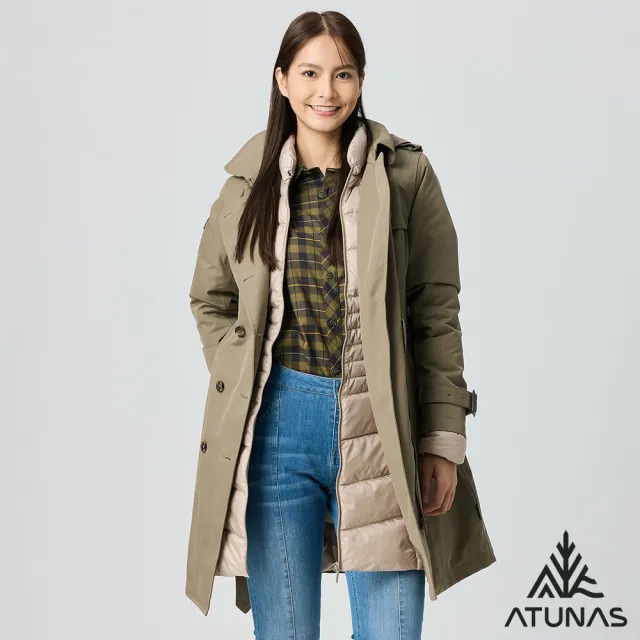 【ATUNAS 歐都納】女GORE-TEX+羽絨防風防水保暖長版二件式外套(A2GT2509W摩卡棕/風衣/休閒旅遊/賞雪/大衣)