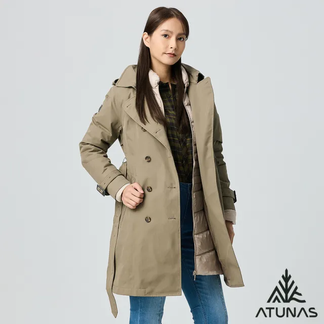 【ATUNAS 歐都納】女GORE-TEX+羽絨防風防水保暖長版二件式外套(A2GT2509W摩卡棕/風衣/休閒旅遊/賞雪/大衣)