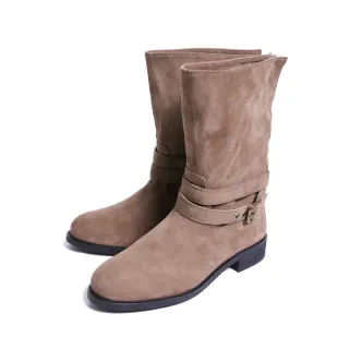 【KOKKO】時髦抓皺個性麂皮反摺短靴(駝棕色)