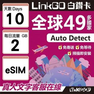 【LINKGO】白鑽卡 全球49國 eSIM卡 10天上網絡卡 每日2GB(全球網絡卡 亞洲 歐洲 美洲 大洋洲 非洲)