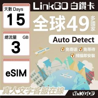 【LINKGO】白鑽卡 全球49國 eSIM卡 15天上網絡卡 總流量3GB(全球網絡卡 亞洲 歐洲 美洲 大洋洲 非洲)