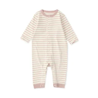【MUJI 無印良品】新生兒無側縫起毛針織長袖連身衣(灰橫紋/淺粉橫紋)