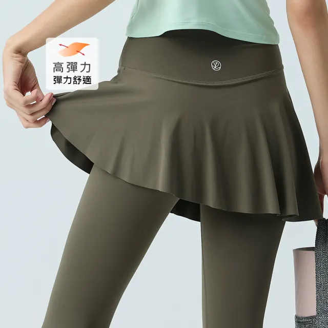 【YUANDONGLI 元動力】波浪裸感假兩件瑜珈褲(兩色；S-L；4253476602)