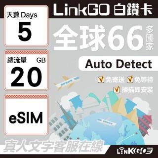 【LINKGO】白鑽卡 全球66國 eSIM卡 5天上網絡卡 總流量20GB(全球網絡卡 亞洲 歐洲 美洲 大洋洲 非洲)