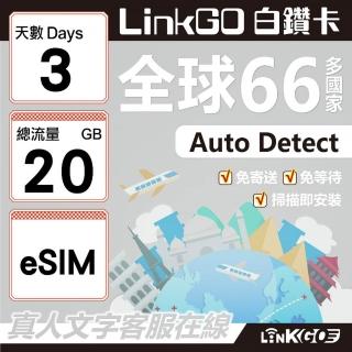 【LINKGO】白鑽卡 全球66國 eSIM卡 3天上網絡卡 總流量20GB(全球網絡卡 亞洲 歐洲 美洲 大洋洲 非洲)