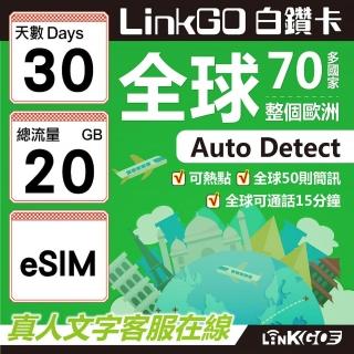 【Link GO】白鑽卡 Orange Holiday World 全球多國 eSIM卡 30天總流量20GB(全球網絡卡 歐洲 可通話簡訊)
