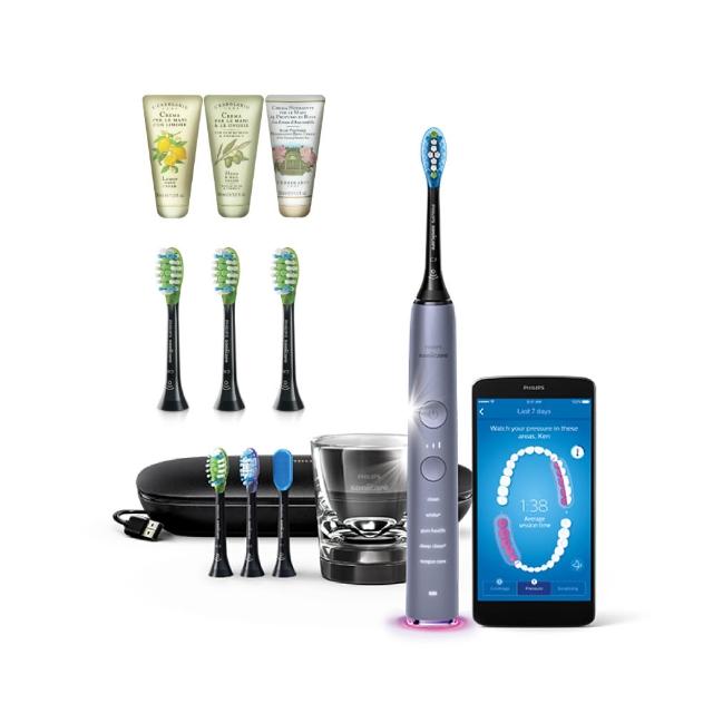 【Philips 飛利浦】Sonicare 鑽白極淨智能鑽石音波震動牙刷/電動牙刷-絢光銀HX9924/42