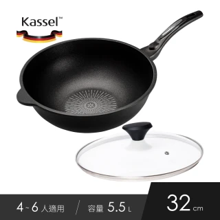 【韓國Kassel】經典款 鑽石超導熱不沾深炒鍋附鍋蓋-32cm(不沾鍋 不挑爐具、IH爐可用鍋、瓦斯爐適用)
