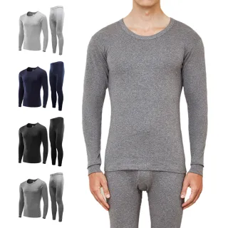 【TLYS-J】圓領純棉輕量高效保暖衣套組 男性發熱衣 素色內搭上衣 長袖打底衫 高彈性冬季打底衫 秋衣秋褲
