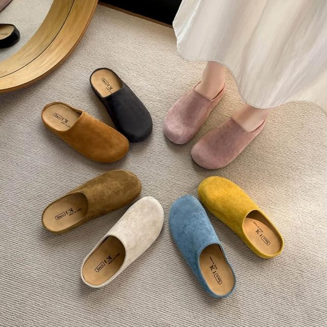 【baibeauty 白鳥麗子】甜美糖果色素面絨布平底拖鞋