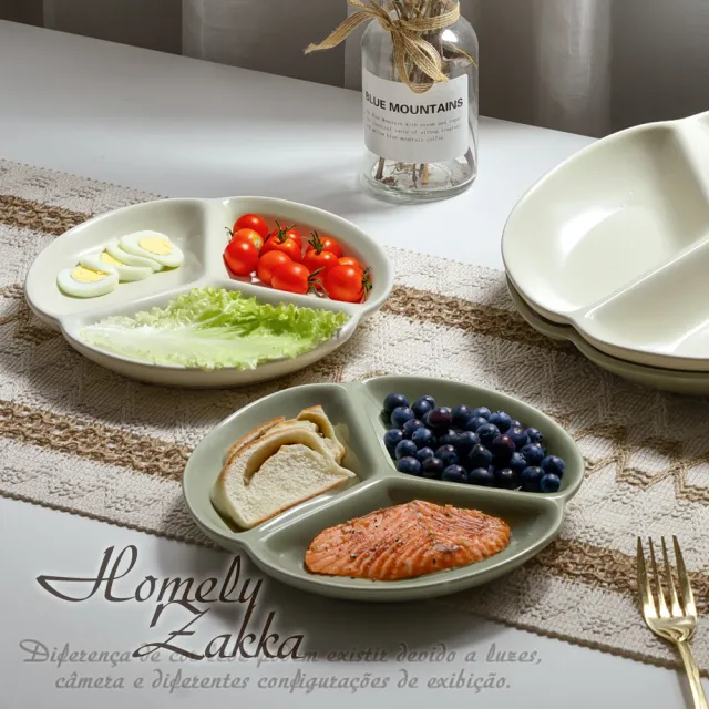 【Homely Zakka】北歐三葉形陶瓷健康分隔餐盤2入一組_4款任選(健康分隔盤 瘦身餐盤 健身餐盤 減脂餐盤)