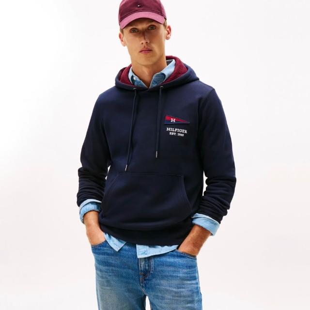 【TOMMY HILFIGER】官方旗艦館旗幟 Hilfiger 連帽衫_藍色