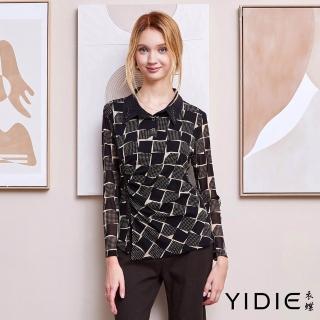 【YIDIE】翻領不對稱幾何圖上衣-黑