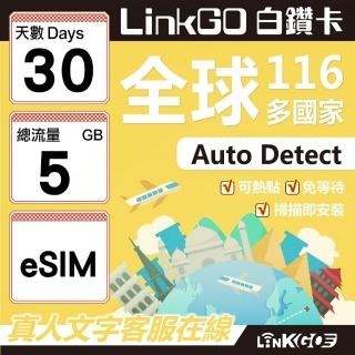 【LINKGO】白鑽卡 全球116國 eSIM卡 30天上網絡卡 總流量5GB(全球網絡卡 亞洲 歐洲 美洲 大洋洲 非洲)