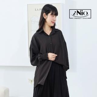 【iNio 衣著美學】寬鬆舒適長袖襯衫 抽皺袖口 防曬 冷房 長袖襯衫(CEW5009)