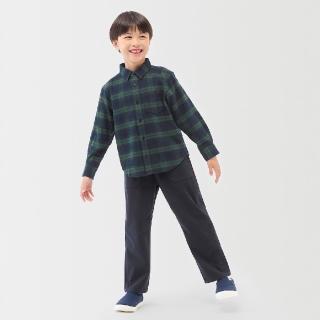 【MUJI 無印良品】兒童雙面起毛法蘭絨標準領長袖襯衫(象牙白/柔白格紋/暗藍格紋/芥黃格紋)