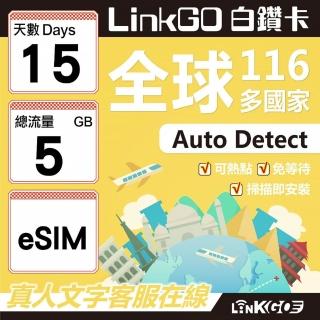 【LINKGO】白鑽卡 全球116國 eSIM卡 15天上網絡卡 總流量5GB(全球網絡卡 亞洲 歐洲 美洲 大洋洲 非洲)