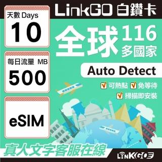 【LINKGO】白鑽卡 全球116國 eSIM卡 10天上網絡卡 每日500MB(全球網絡卡 亞洲 歐洲 美洲 大洋洲 非洲)