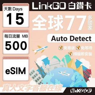 【LINKGO】白鑽卡 全球77國 eSIM卡 15天上網絡卡 每日500MB(全球網絡卡 亞洲 歐洲 美洲 大洋洲 非洲)