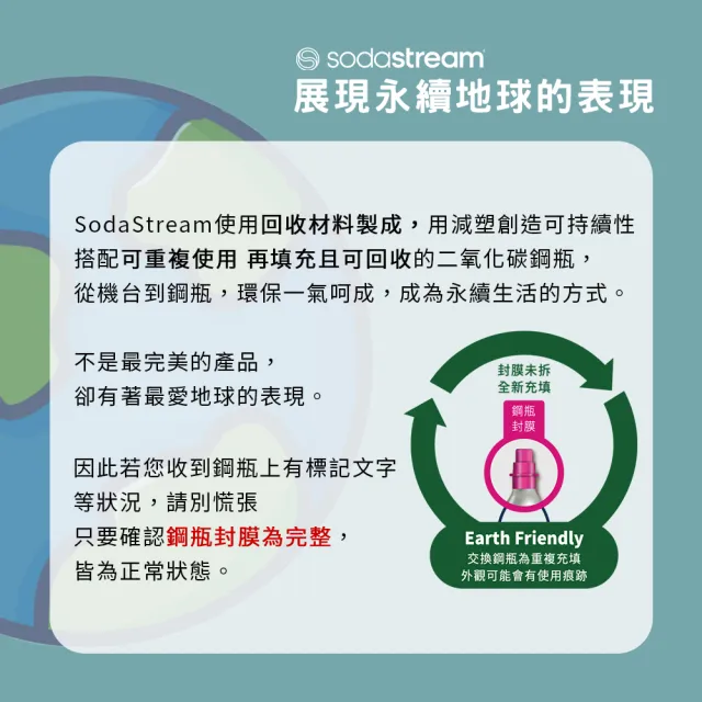 【Sodastream】CO2交換快扣鋼瓶425g-2入組(您須有2支空鋼瓶  僅適用快扣機種)