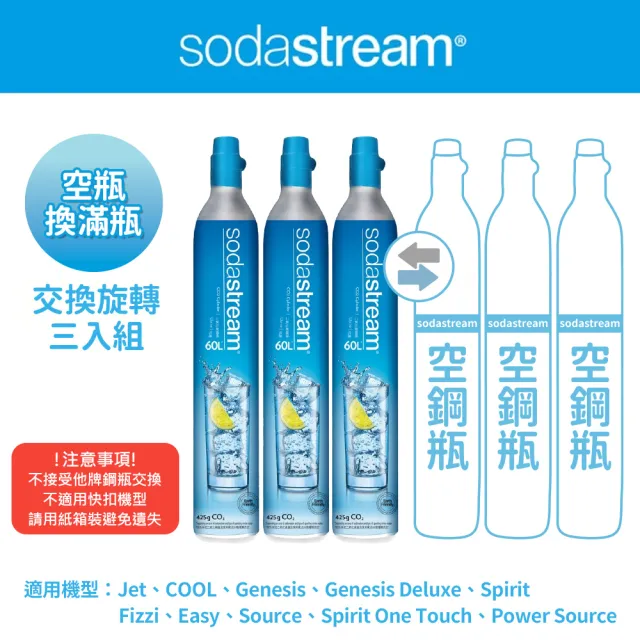 【Sodastream】CO2交換旋轉鋼瓶425g-3入組(您須有3支空鋼瓶 僅適用旋轉機種)