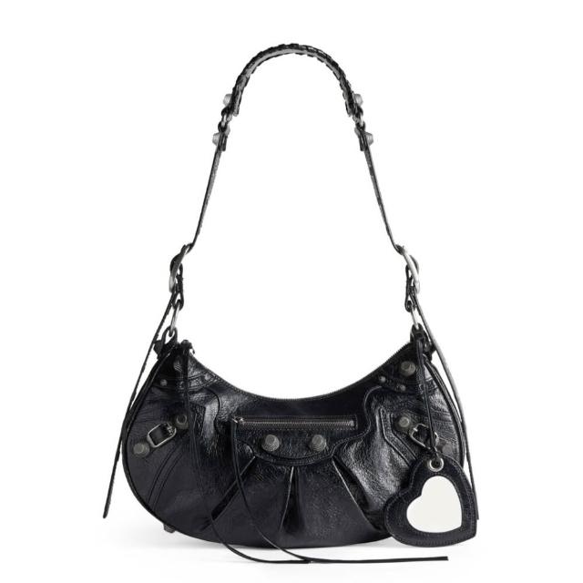【Balenciaga 巴黎世家】Le Cagole S 羊皮 機車包 半月包 斜背包 肩背包 黑色 671307