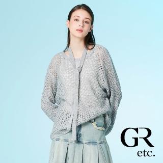 【GLORY21】網路限定款-etc.鏤空網格寬鬆羊毛針織上衣附綁帶(灰色)