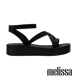 【Melissa】交叉繞踝厚底涼鞋(黑色)