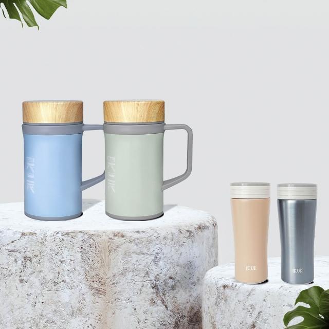 【IKUK 艾可_2入組】真陶瓷手把瓷芯保溫杯500ml+陶瓷內膽保溫300ml(特惠組/保溫瓶)