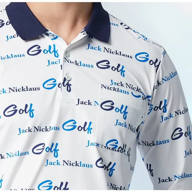 【Jack Nicklaus 金熊】GOLF男款彈性吸濕排汗遠紅外線功能數位印花高爾夫球/POLO衫(白色)