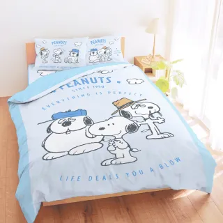 【享夢城堡】單人床包枕套3.5x6.2二件組－史努比歐拉夫SnoopyOlaf 兄弟日誌-藍 / 正版MMIT卡通