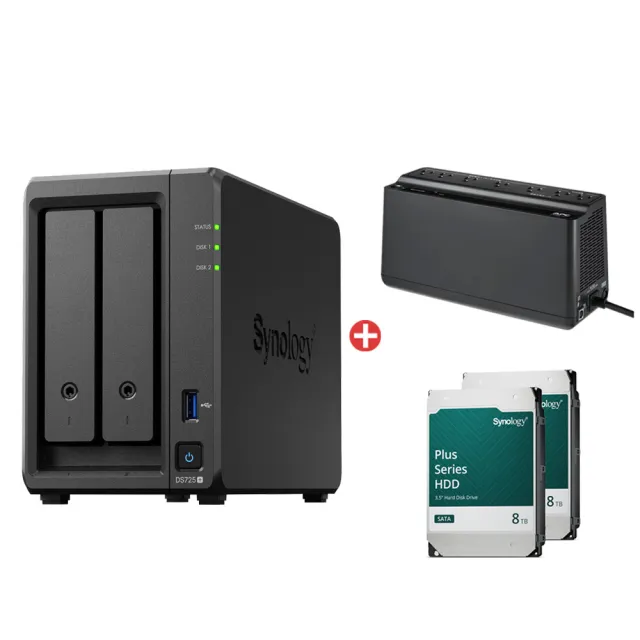 【Synology 群暉科技】UPS組搭8TBx2★DS725+ NAS 網路儲存伺服器(2Bay/AMD/4GB)