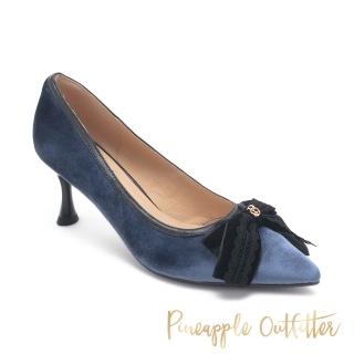【Pineapple Outfitter】質感絨布蝴蝶結高跟鞋PLINIO(藍色)