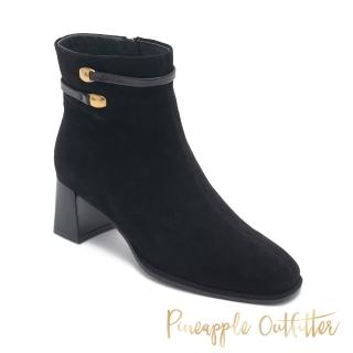 【Pineapple Outfitter】環帶飾扣麂皮低筒靴BEILE(絨黑色)
