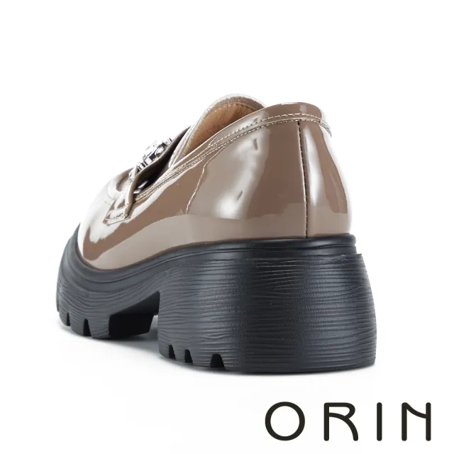 【ORIN】牛漆皮水鑽釦飾厚底樂福鞋(咖啡)