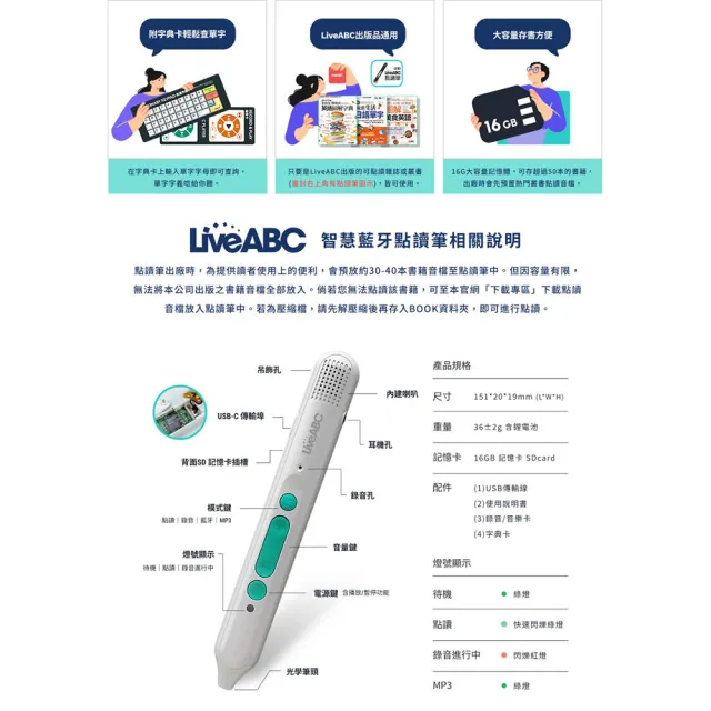 【贈送500元mo幣】《TOEIC新多益高分備戰 單字總複習》+ LiveABC智慧藍牙點讀筆16G
