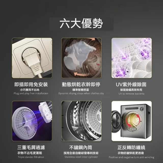 4kg白色小型全自動滾筒烘衣機(家用宿舍抑菌/烘乾機/免安裝)