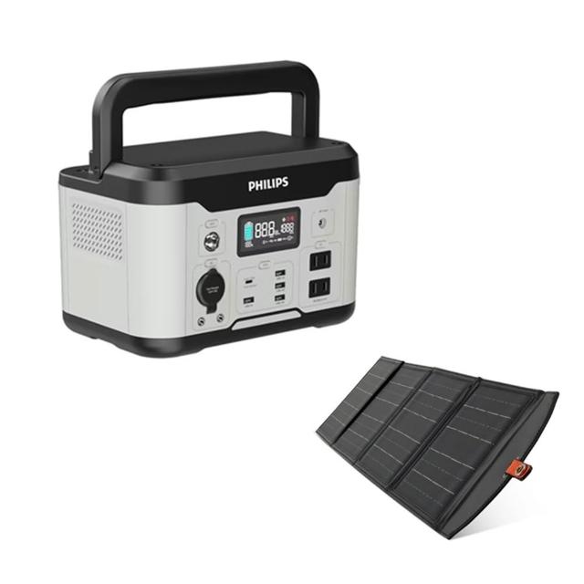【PHILIPS 飛利浦】20W太陽能板超值組+600W DLP8093C攜帶式儲能行動電源(DLP8841C/露營//UPS不斷電)
