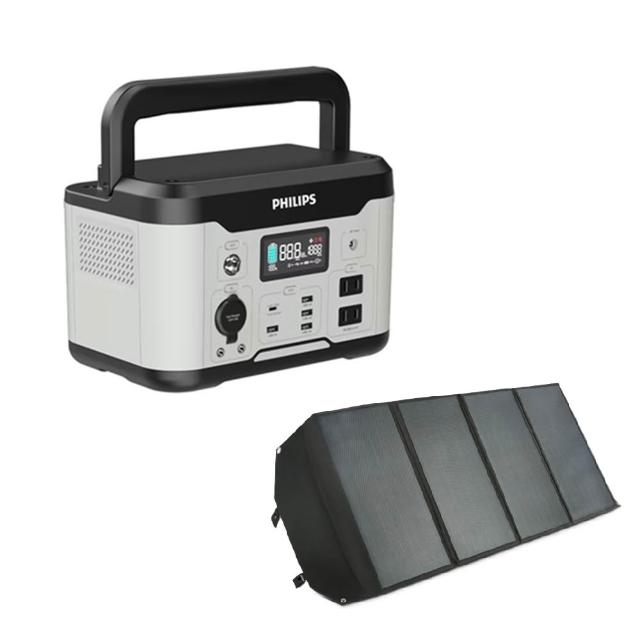 【PHILIPS 飛利浦】100W太陽能板超值組+600W DLP8093C攜帶式儲能行動電源(DLP8843C/露營//UPS不斷電)