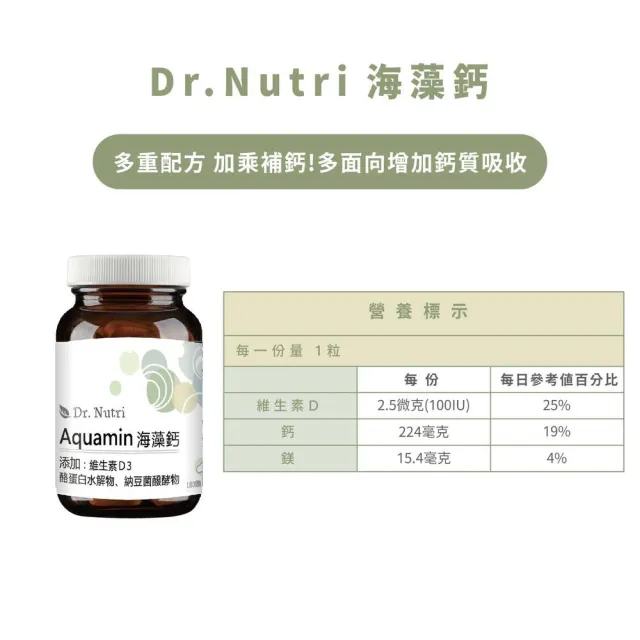 【Dr.Nutri 芯漾生醫】海藻鈣複合錠｜180粒｜瓶裝(愛爾蘭Aquamin海藻鈣｜多國專利認證｜CPP及納豆菌萃取物)