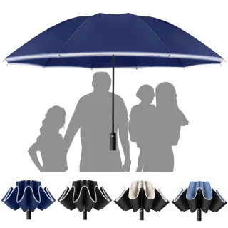 【REM】2入 27吋特大傘面 10骨抗風反向傘 多人撐傘免淋濕 黑膠防曬反光條 車用摺疊晴雨傘自動折傘