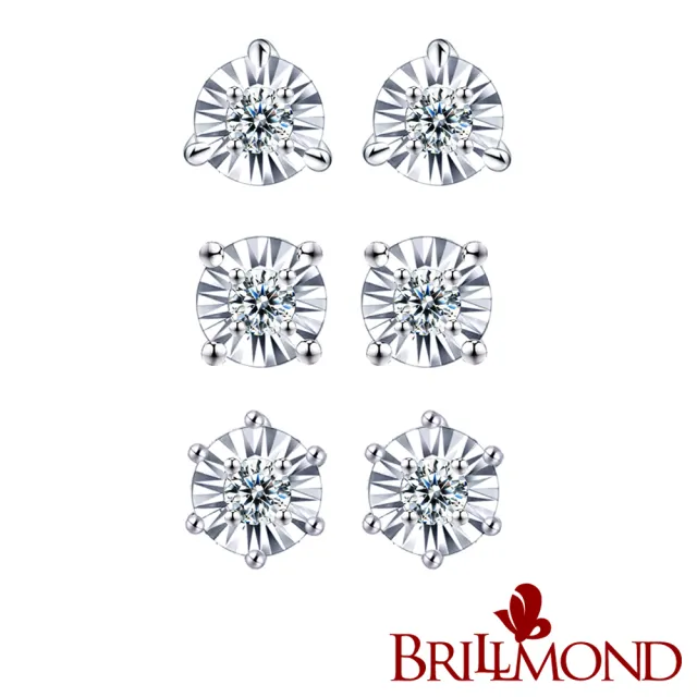 【BRILLMOND】天然鑽石耳環 PT950鉑金 璀璨光芒三款選(鑽石總重6分 D-F/VS2)