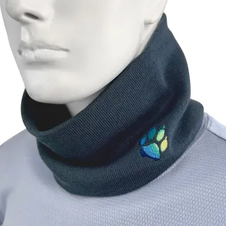 【Jack wolfskin 飛狼】彩色LOGO針織保暖圍脖 圍巾 頭帶(藍灰)