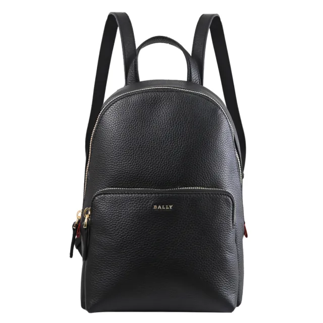 【BALLY】GRN BACKPACK 簡約金屬LOGO荔枝牛皮輕旅包後背包(黑)