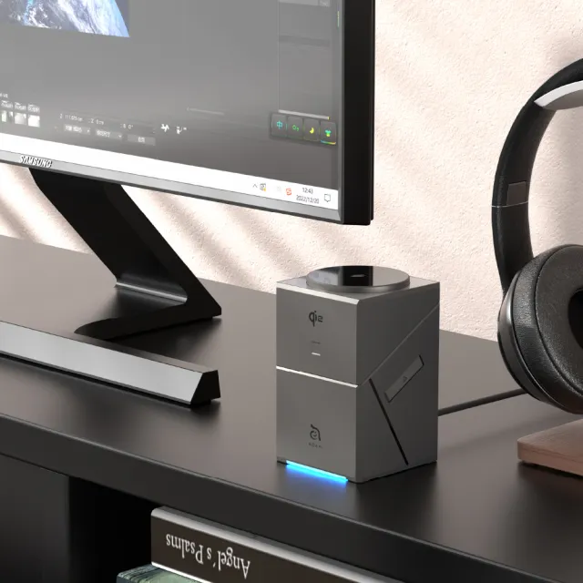 【ADAM 亞果元素】Mag Qube Qi2 立方體智慧型三合一旅行磁吸無線充電座 鈦(無線/Magsafe)