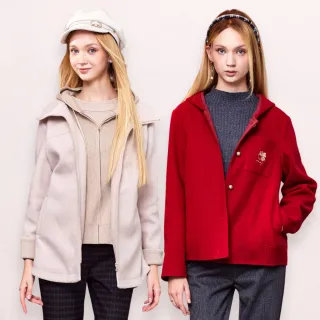 【MYVEGA 麥雪爾】MA保暖毛呢幸運草/假兩件針織連帽外套-二款任選(日系/連帽外套/針織外套/保暖外套/大衣)