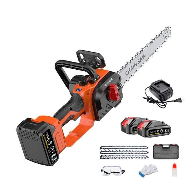 【Ogula 小倉】鏈鋸機 超大功率 快速鋸斷60CM 免安裝12寸無刷數顯（五節兩電）鏈條*3(電鏈鋸/伐木鋸/電鋸)